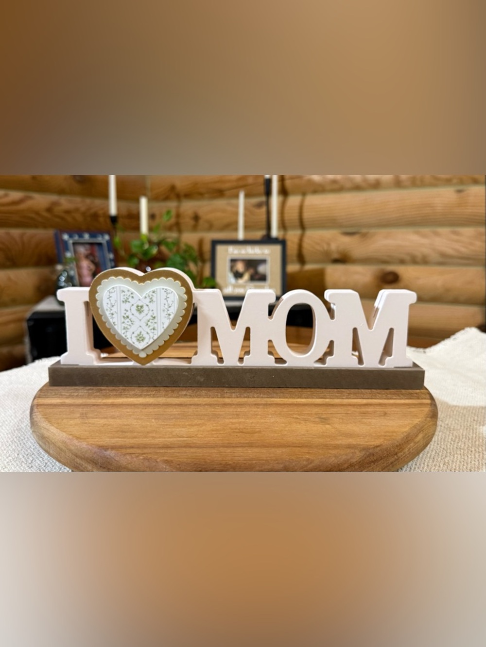 I LOVE MOM Tabletop Sign and Photo Holder